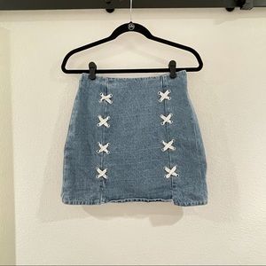 Denim skirt with lace up details